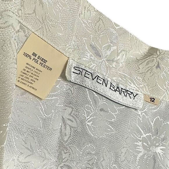 Vintage Steven Barry White on white floral patterned long sleeve blouse size 12 - Picture 13 of 13